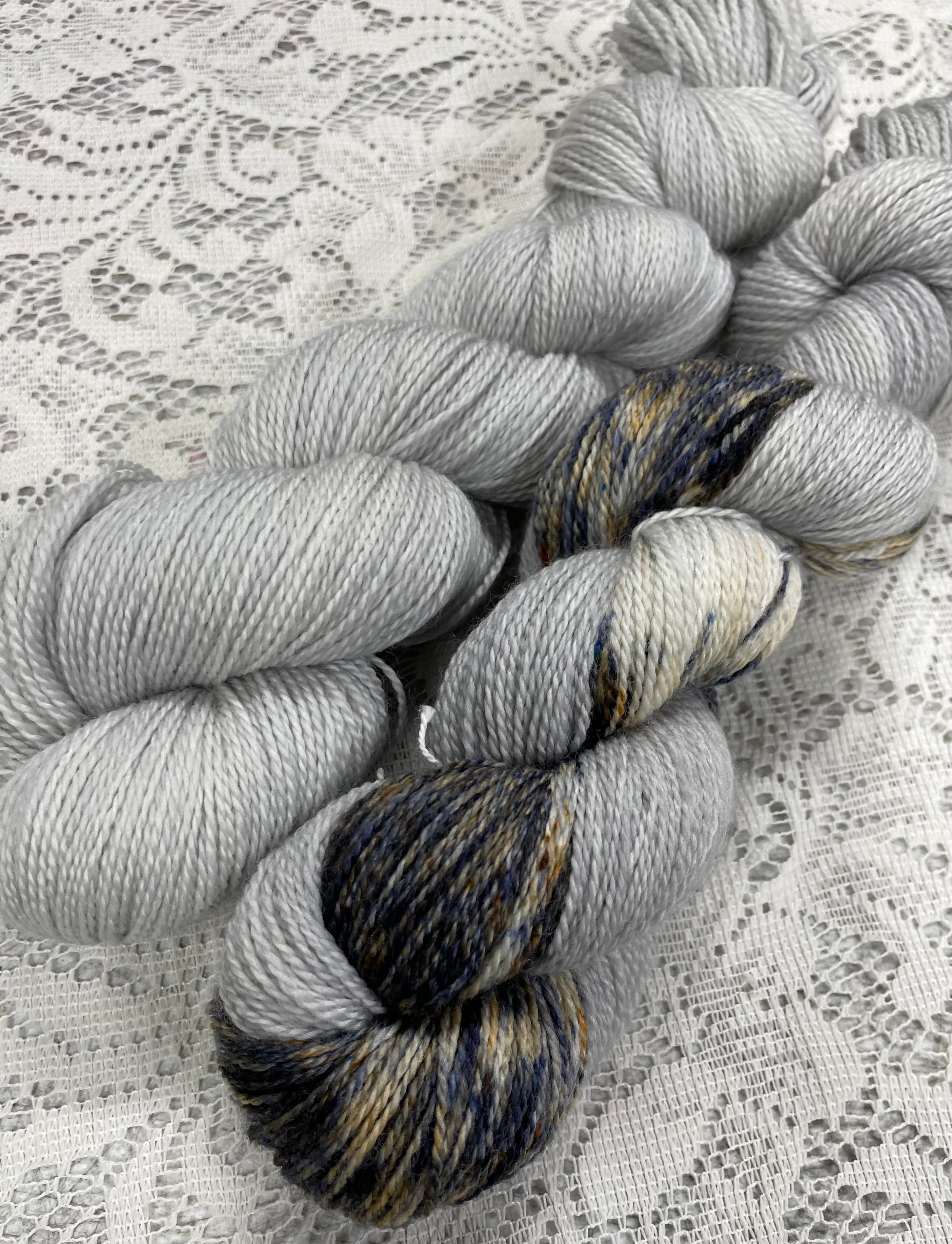 Black and gray hand dyed yarn, grey yarn with speckles, hand dyed